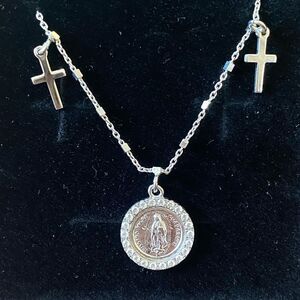 M Jewelers Three Medal Sterling Silver Our Lady of Guadelupe Necklace New in Box